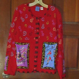 Red Long Sleeve Sweater Cardigan  Medium
